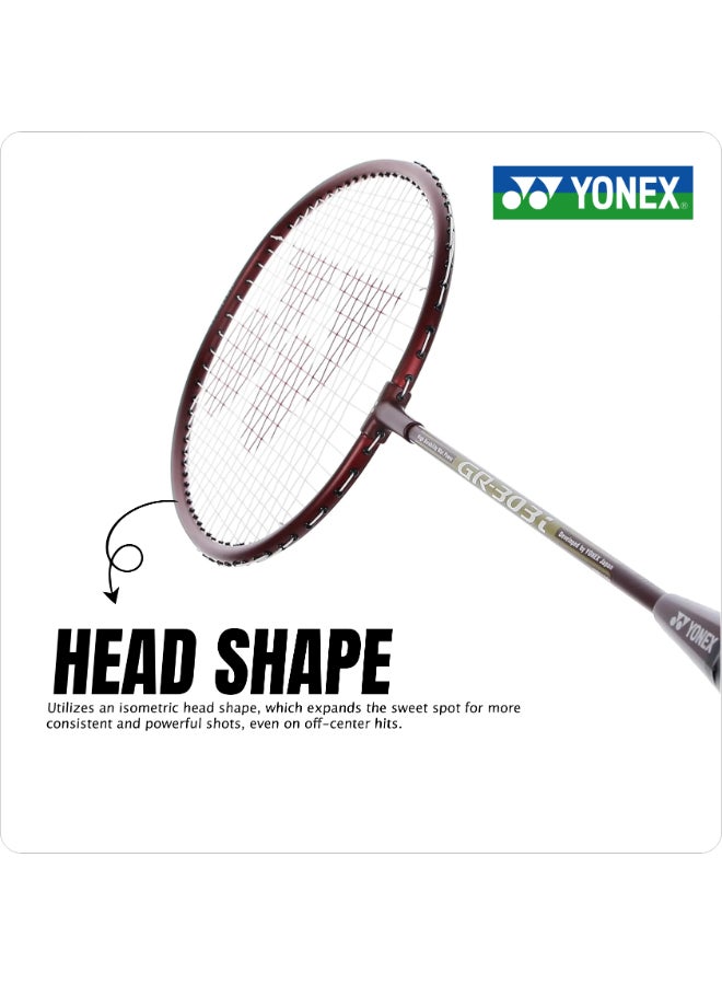 يونيكس مضرب تنس الريشة Yonex GR 303 مصنوع من مزيج الألومنيوم، بغطاء كامل - إطار خفيف الوزن ومتين، مضرب مشدود مسبقًا للمبتدئين واللاعبين الهواة، أسود - Image 4